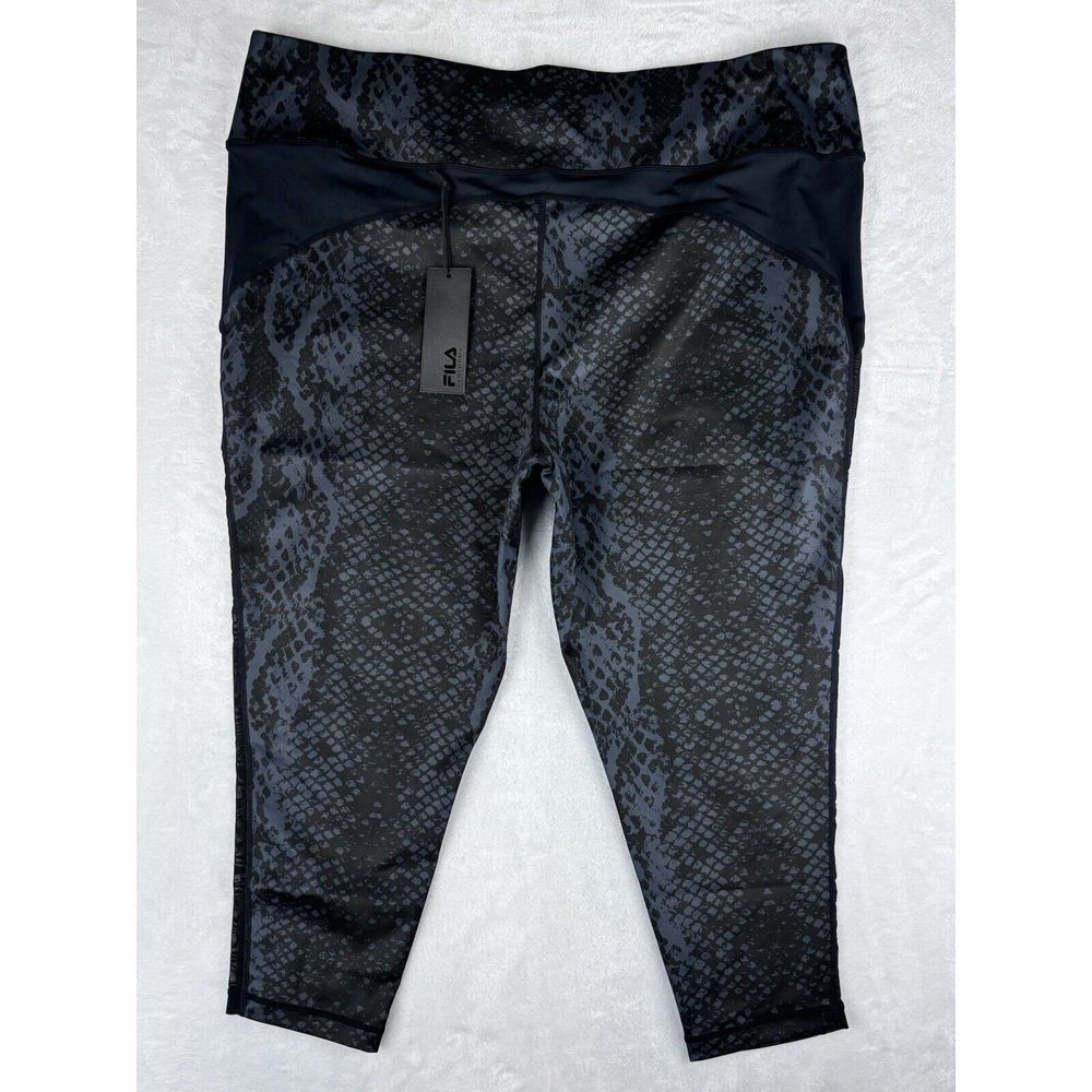 FILA Performance Women's Leggings With Pockets‎ Black/Blue Snake Print Size 5X